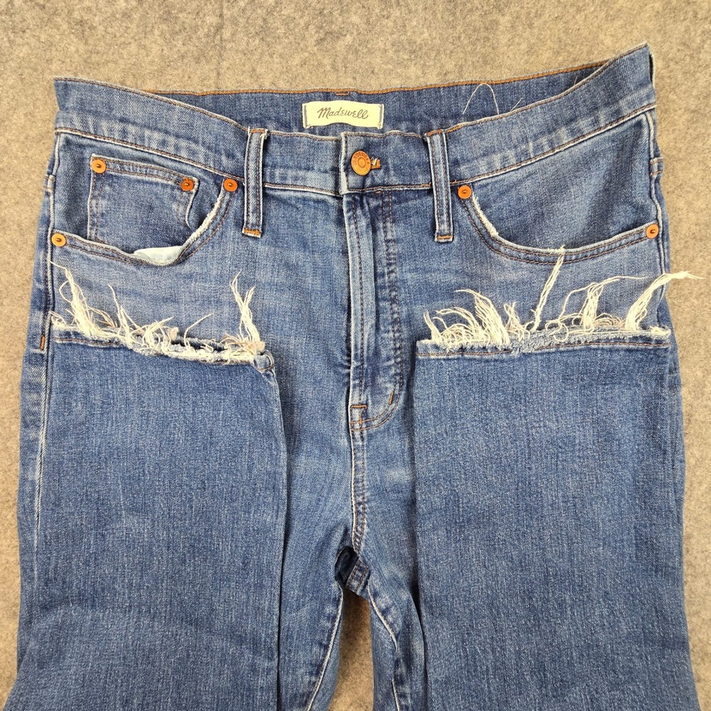 Madewell The Perfect Vintage Crop Jean Women 32 Blue Tapered Raw Hem L3912